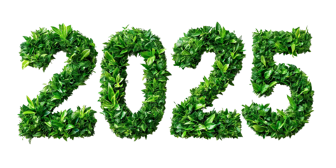 typography of number "2025" for new year, made of bush plants leaves, earth day. eco theme poster decoration, cutout PNG