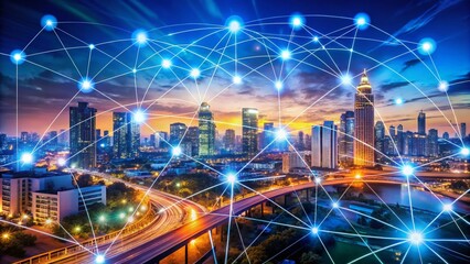 Naklejka premium Long Exposure Image Depicting Internet of Things Connectivity and Synchronization Through Smart Devices with a Focus on Predictive Analytics and Data Mining Techniques