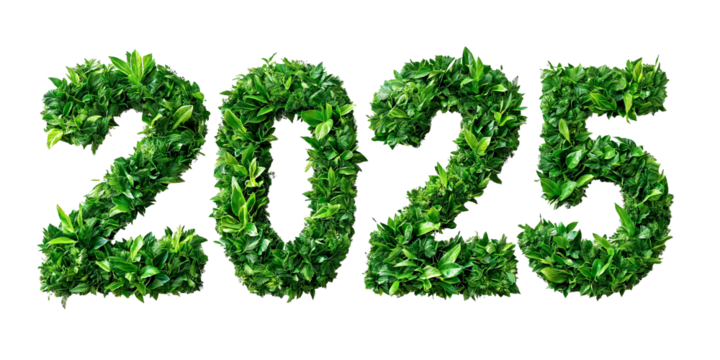 typography of number "2025" for new year, made of bush plants leaves, earth day. eco theme poster decoration, cutout PNG