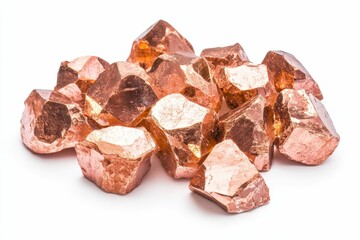 Rose-colored crystalline chunks, scattered, isolated.