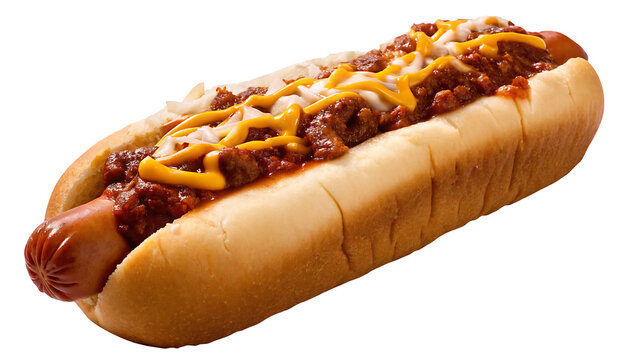 chili dog with cheese isolated on white background.AI GENERATED