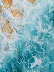 Fototapeta premium Coast as a background, aerial top view. Turquoise water background from top view. Summer seascape from air. Beautiful ocean