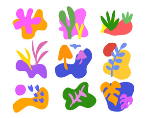 Colorful organic abstract nature element, abstract minimalist shapes element set