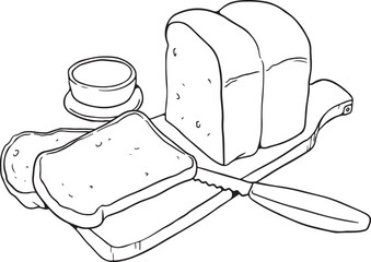 Bread food sketch separated on white. Vector drawing of White, usually known in Europe, America. Food illustration series.