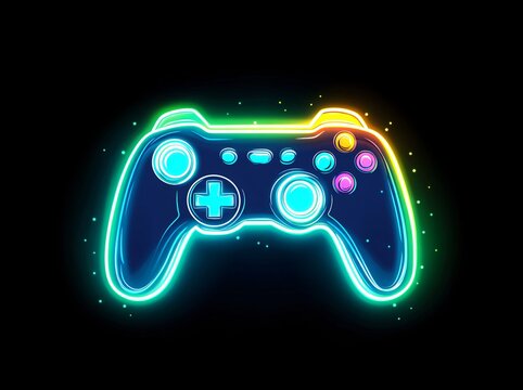 Neon game controller vector illustration for modern gaming mock up and design projects