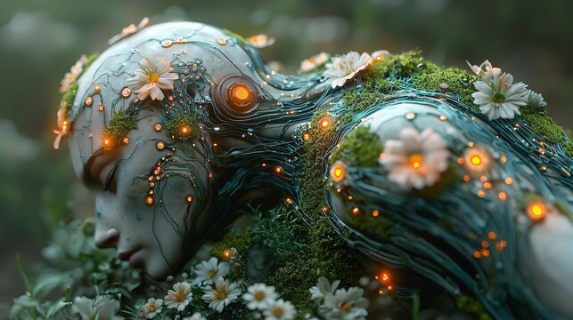 Futuristic organic circuitry showcasing biopunk aesthetics in an isolated environment