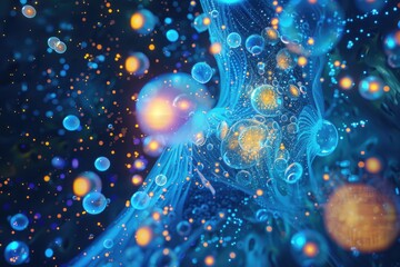 Abstract Blue And Orange Glowing Bubbles Floating
