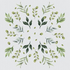 Seamless pattern with green leaves on a white background,vector illustration,no people,no human,only,only plants,only foliage,no flowers,watercolor painting with soft and delicate colors,detailed 