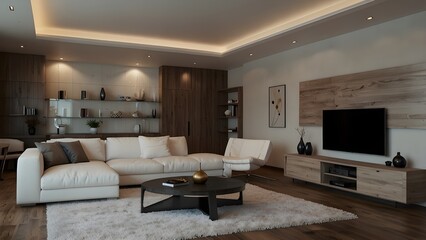 modern living room with fireplace