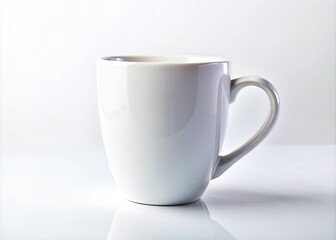 Fototapeta premium Elegant White Coffee Mug Mockup for Minimalist Branding and Marketing Display in Kitchenware and Corporate Gifts