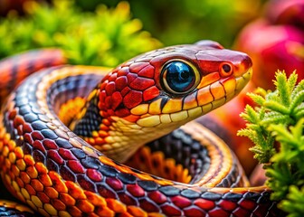 Fototapeta premium Macro Photography of Snakes Common in North Carolina Showcasing Their Unique Patterns and Textures in a Natural Habitat Setting
