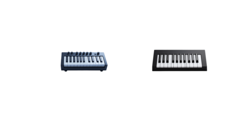 Producer equipment concept. Compact MIDI controllers in sleek matte finish for modern music production
