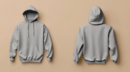 Heather gray hoodie mock-up displayed from front and back views on a neutral backdrop