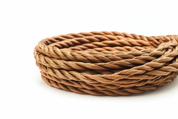 Obraz premium Coiled, brown, textured cord; isolated.