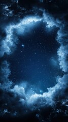 Fototapeta premium Mystical Night Sky with Starry Background Framed by Clouds and Deep Blue Space for Celestial and Cosmic Themes