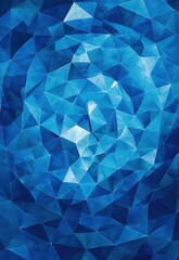 A geometric blue abstract background with triangular and circular patterns in varying shades of blue.