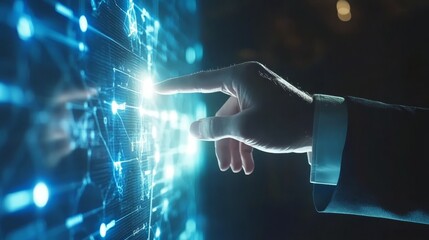 Hand Interacting with Futuristic Digital Interface