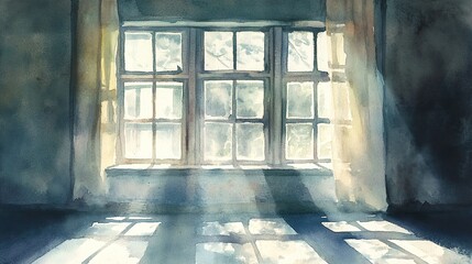 Naklejka premium Sunlight Streaming Through a Large Window in a Calm Room