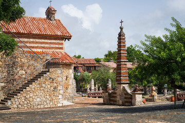 Altos de Chavon church, a tourist attraction, re-creation of a old Mediterranean style village in La Romana near the Chavon river, Carribean travel,Dominican republic.