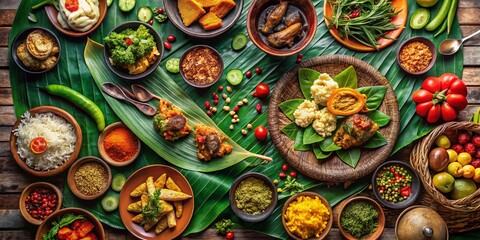 Map of Indonesian Islands Highlighting Traditional Dishes and Culinary Delights from Each Region for a Vibrant Food Photography Experience