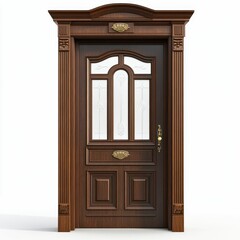 Obraz premium Ornate wooden door, glass panels, detailed frame.