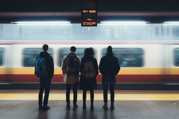 A group of friends waiting for a train on a subway platform