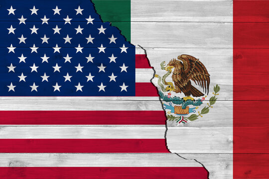 United States and Mexico flag ripped paper grunge background. Abstract USA and Mexico economics, politics conflicts concept texture background - Powered by Adobe