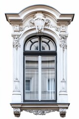 Ornate window, arched top, classical design.