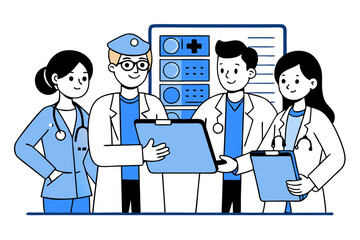 A group of doctors and nurses collaborating in a hospital