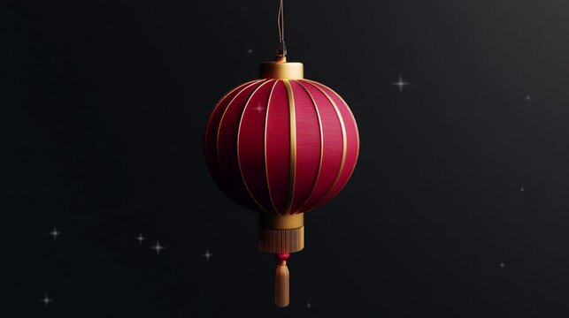 Isometric icon of red and golden Chinese lantern with black background, Chinese New Year celebration video footage for greeting.