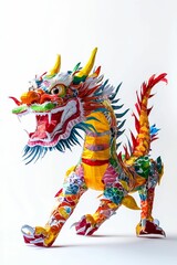 Colorful paper dragon, vibrant, festive, mythical creature.