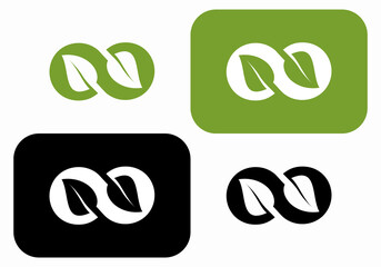 Nature logo vector infinity - sprout with green leaves and seed symbol. Vector icon of new life, agriculture and cultivation.