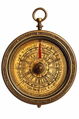 Ornate compass, gold, needle, directional markings.