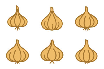 A collection of garlic outline icon silhouette with flat vector illustration