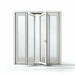 White folding door system, partially open, modern design.