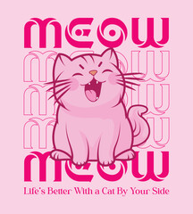 FUNNY HAPPY CAT VECTOR ILLUSTRATION. for poster template, t'shirt design, hig quality print and other uses