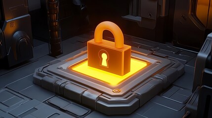 Glowing Padlock on Futuristic Tech Interface
