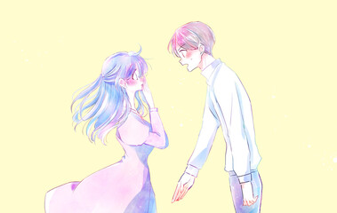 告白する男性とうれしい女性　風