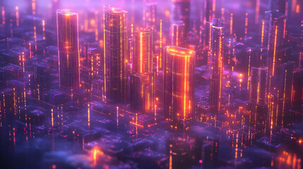 Fototapeta premium Neon Cityscape 3D Illustration