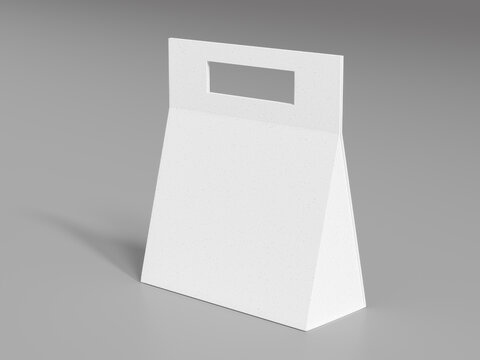 triangle shape packaging mockup, luxury triangle paper box with hold handle, empty design prism shape storage with hand grip, tall geometry shape gift box, rigid paper bag shape container mockup