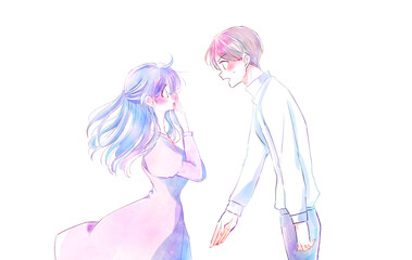 告白する男性とうれしい女性　風