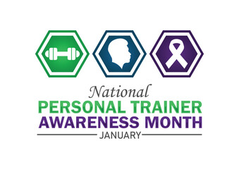 National Personal Trainer Awareness Month January. Holiday concept. Template for background, banner, card, poster with text inscription. Vector illustration