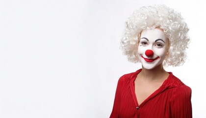 Clown, jester, joker, buffoon, fool, or harlequin is a person who performs physical comedy and arts in an open ended fashion, while wearing distinct makeup or costumes. Isolated on white background