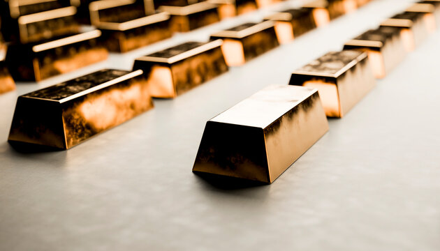 Luxurious gold bars shimmer in elegant 3D rendering illustration