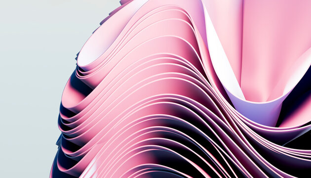 3D Render of Abstract Pink Waves with Smooth Curves