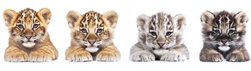 Obraz premium Adorable Tiger Cubs Four Cute Baby Tigers on White