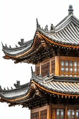 Fototapeta premium Ornate wooden structure, tiered roof, intricate details.