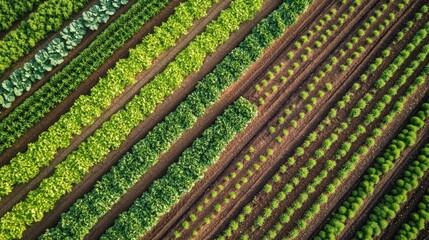 Farm drone monitoring crops with camera, flying above rows of vegetables, sunny weather, 