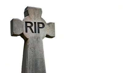 gravestone or tombstone is a stone marker, placed over the head of the grave may be called a headstone. A slab may be called a funeral stele or a stela. R.I.P. rest in peace.  Isolated on white