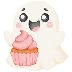 Cute Ghost with a Valentine Cupcake Filled with Love and Sweet Details
